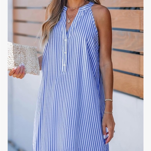 Cupshe Other - Blue Striped Sleeveless Cover-Up Dress